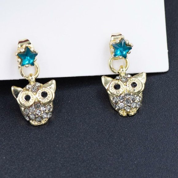 🦉🍂OWL Cute Earrings - Blue & Clear stones - NWOT🍂🦉 - Picture 1 of 1